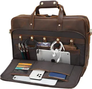 STAR VISTA Matteo Large 18" Laptop Messenger Bag, Calfskin Leather Briefcase for Men, Business Travel, YKK Zippers