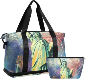 Statue Of Liberty Oversized Travel Duffel Bag Weekender Bag with Toiletry Bag for Travel Waterproof