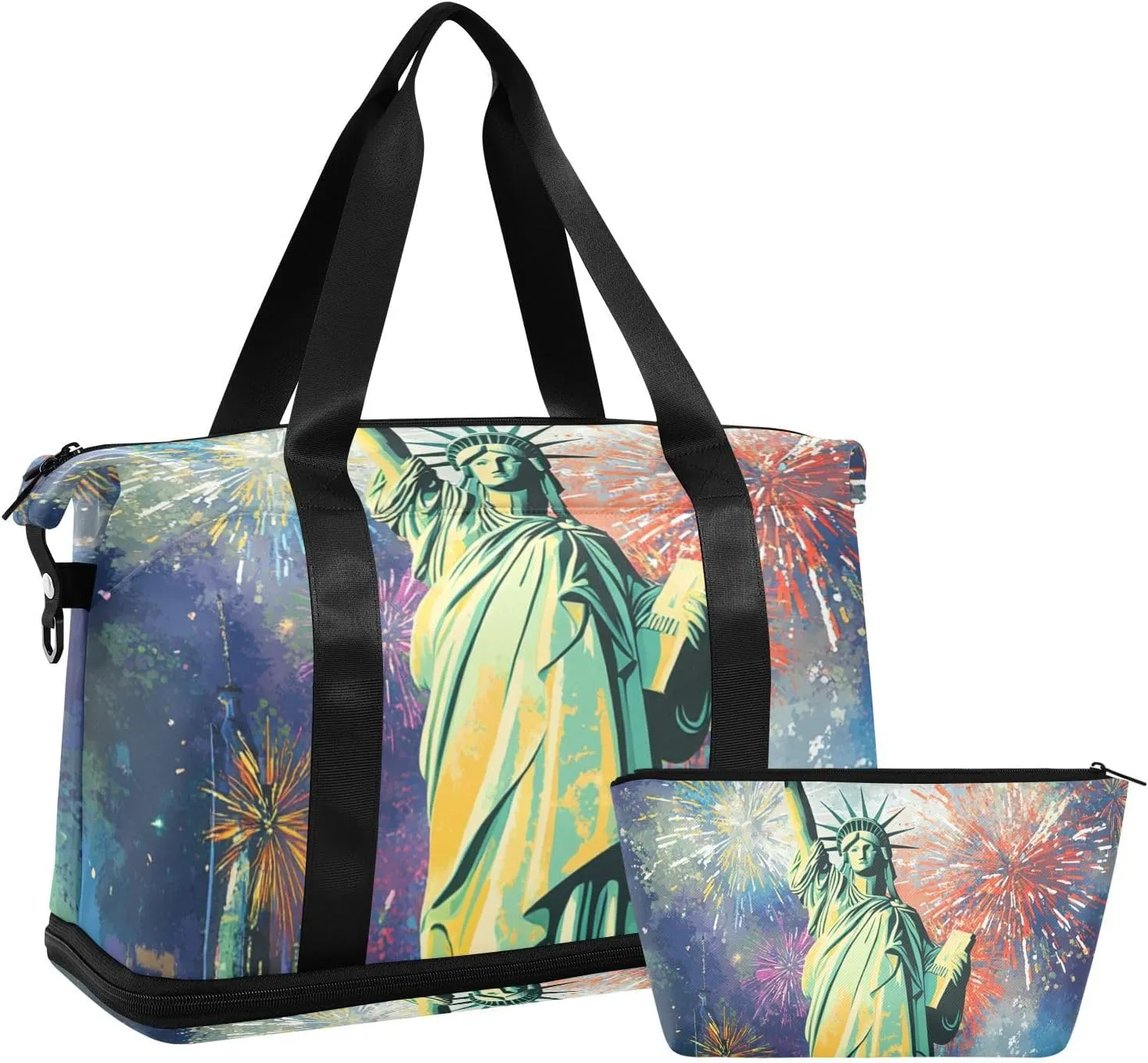 Statue Of Liberty Oversized Travel Duffel Bag Weekender Bag with Toiletry Bag for Travel Waterproof