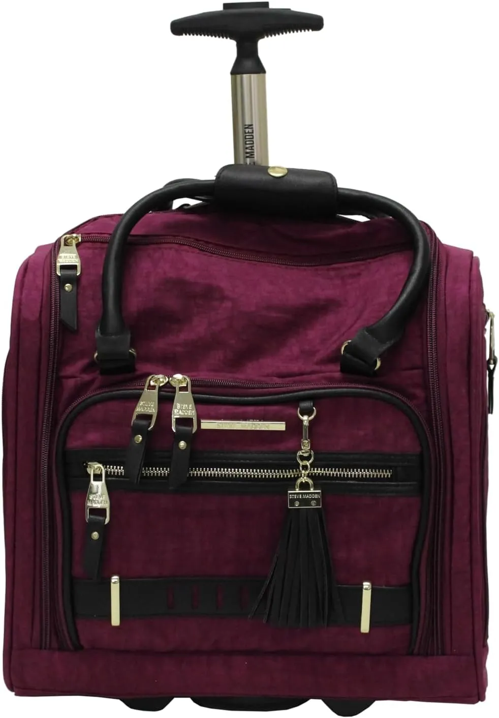 Steve Madden Designer 15 Inch Carry on Suitcase- Small Weekender Overnight Business Travel Luggage- Lightweight 2- Rolling Spinner Wheels Under Seat Bag for Women (Peek-A-Boo Purple)