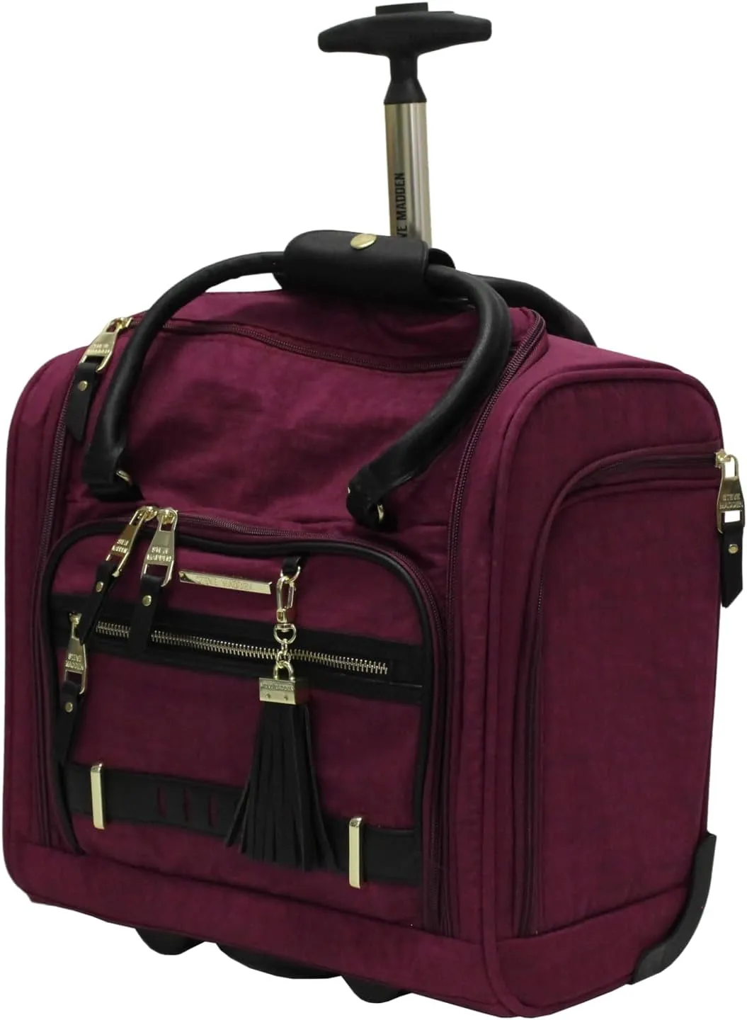 Steve Madden Designer 15 Inch Carry on Suitcase- Small Weekender Overnight Business Travel Luggage- Lightweight 2- Rolling Spinner Wheels Under Seat Bag for Women (Peek-A-Boo Purple)