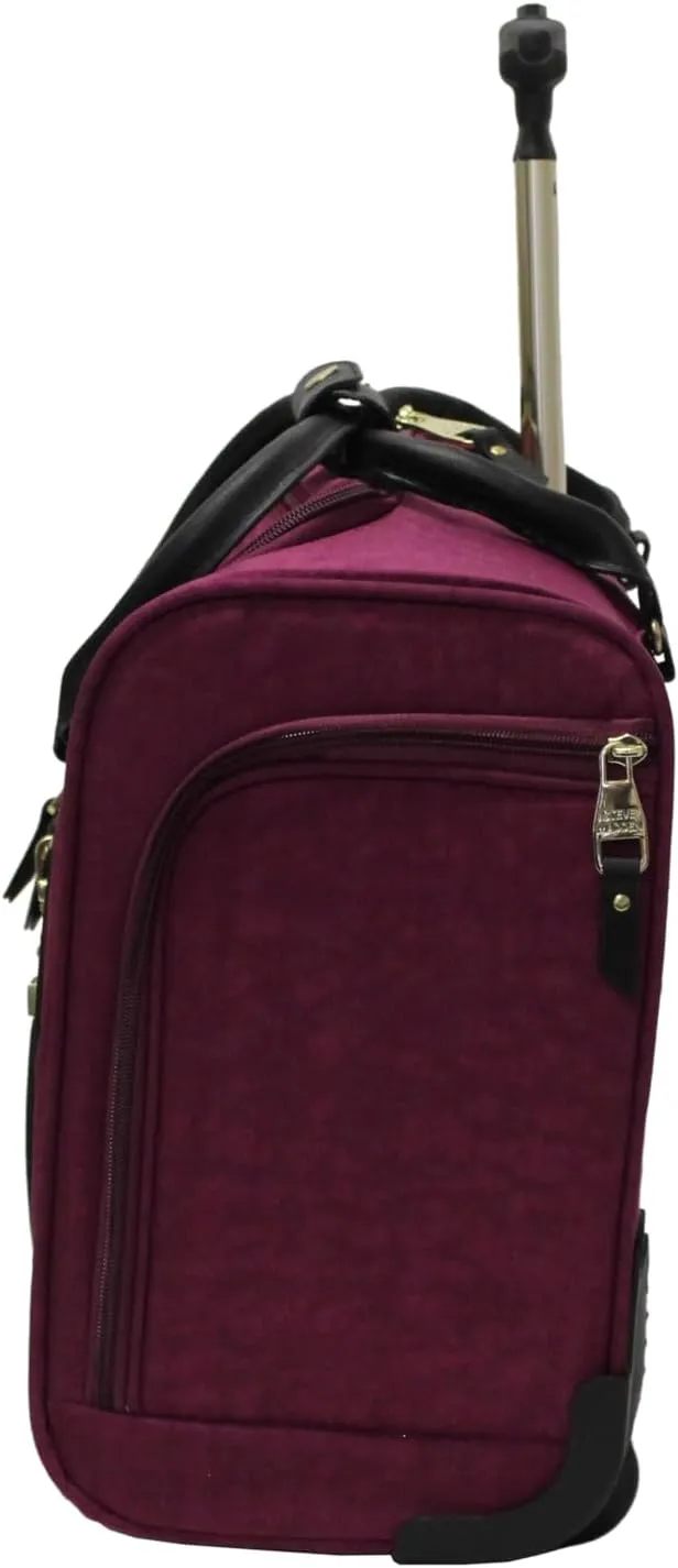 Steve Madden Designer 15 Inch Carry on Suitcase- Small Weekender Overnight Business Travel Luggage- Lightweight 2- Rolling Spinner Wheels Under Seat Bag for Women (Peek-A-Boo Purple)