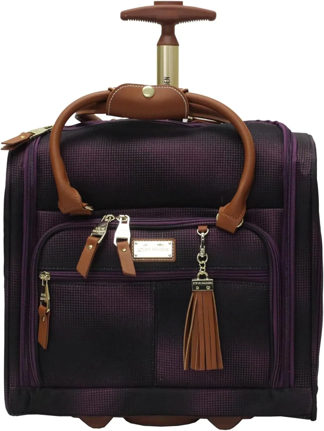 Steve Madden Designer 15 Inch Carry on Suitcase- Small Weekender Overnight Business Travel Luggage- Lightweight 2- Rolling Spinner Wheels Under Seat Bag for Women (Shadow Purple)