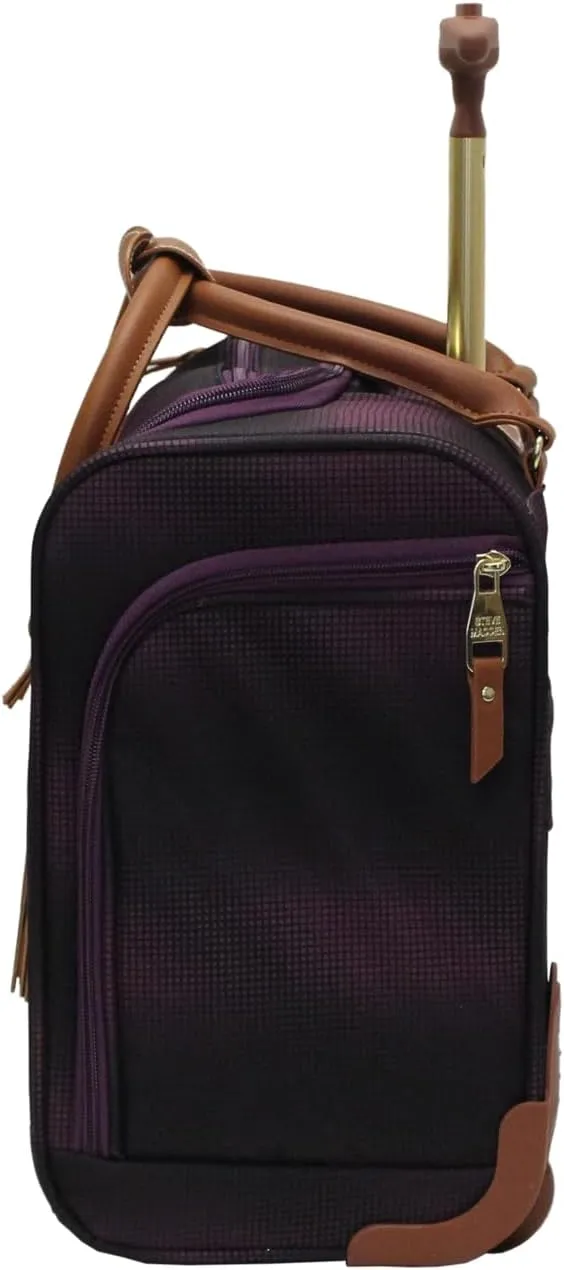 Steve Madden Designer 15 Inch Carry on Suitcase- Small Weekender Overnight Business Travel Luggage- Lightweight 2- Rolling Spinner Wheels Under Seat Bag for Women (Shadow Purple)