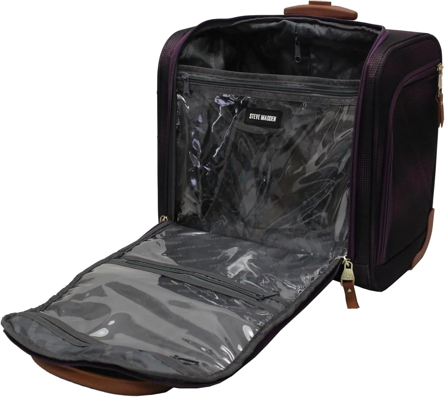 Steve Madden Designer 15 Inch Carry on Suitcase- Small Weekender Overnight Business Travel Luggage- Lightweight 2- Rolling Spinner Wheels Under Seat Bag for Women (Shadow Purple)