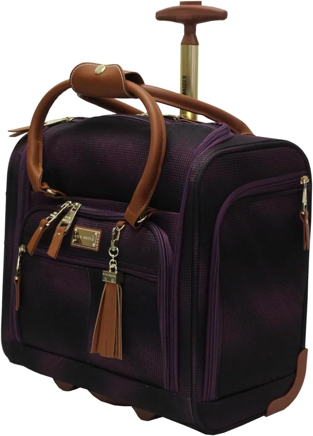 Steve Madden Designer 15 Inch Carry on Suitcase- Small Weekender Overnight Business Travel Luggage- Lightweight 2- Rolling Spinner Wheels Under Seat Bag for Women (Shadow Purple)