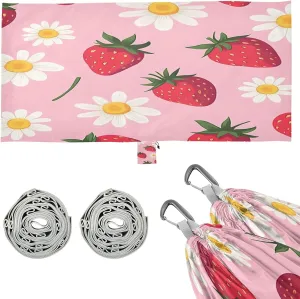 Strawberry Daisy Camping Hammock, Single Portable Hammocks with Tree Straps & Attached Carry Bag, 330Lbs Capacity Perfect for Outside Indoor Hiking Beach Backpack Travel