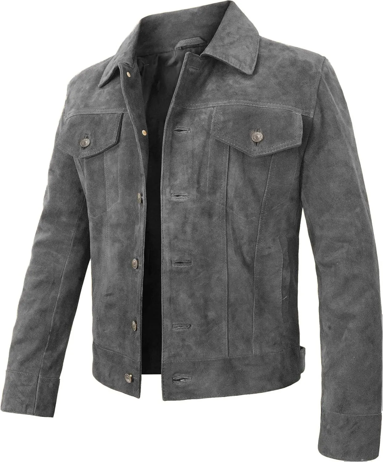 Suede Leather Trucker Jacket Men - Mens Western Style Cowboy Suede Leather Coat - Vintage Motorcycle Jacket