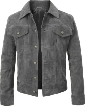 Suede Leather Trucker Jacket Men - Mens Western Style Cowboy Suede Leather Coat - Vintage Motorcycle Jacket