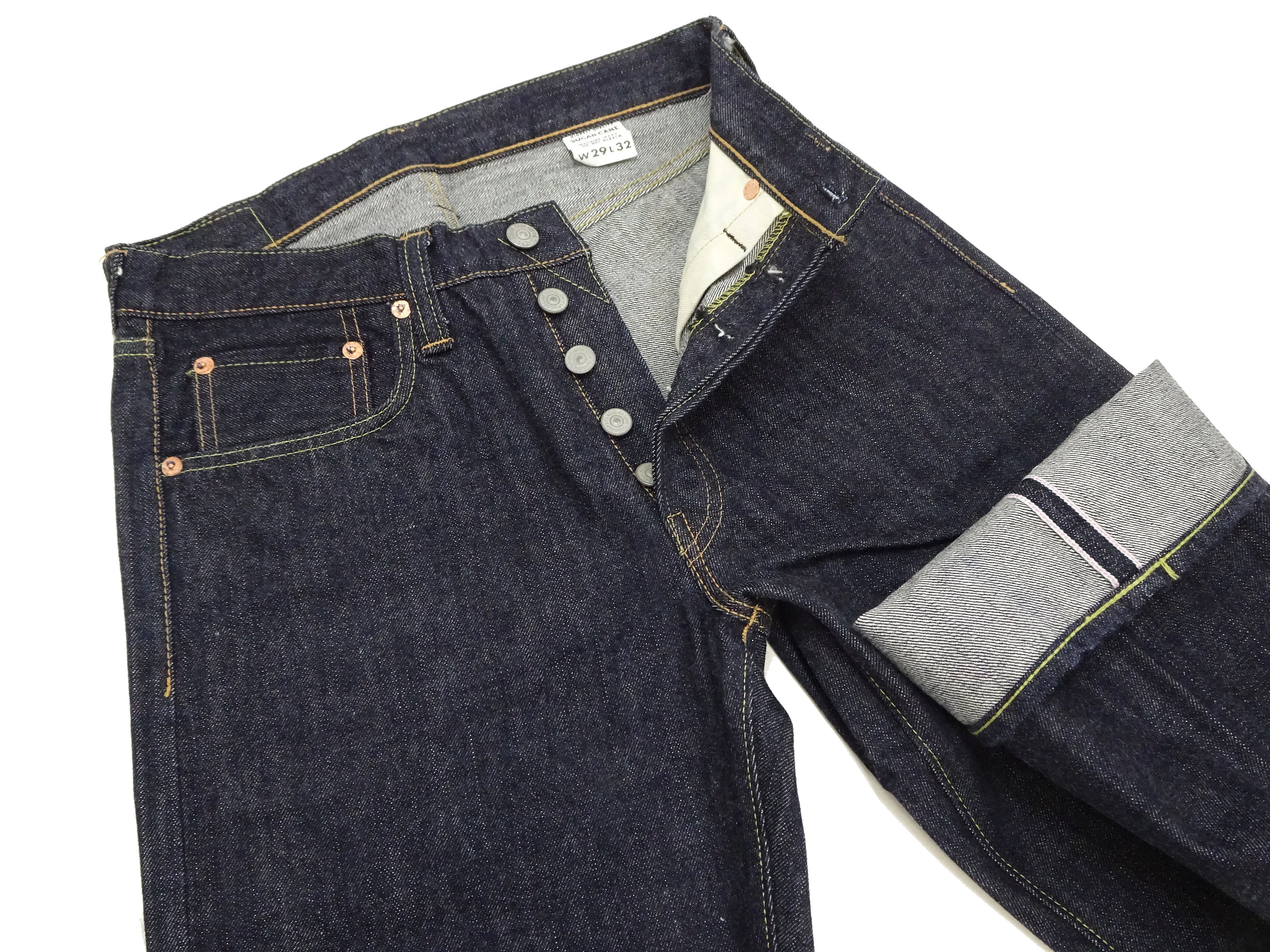 Sugar Cane Jeans SC41947 Men's Classic Straight Fit One-Washed 14.25 oz. Deep Indigo Denim Pants 1947 Model