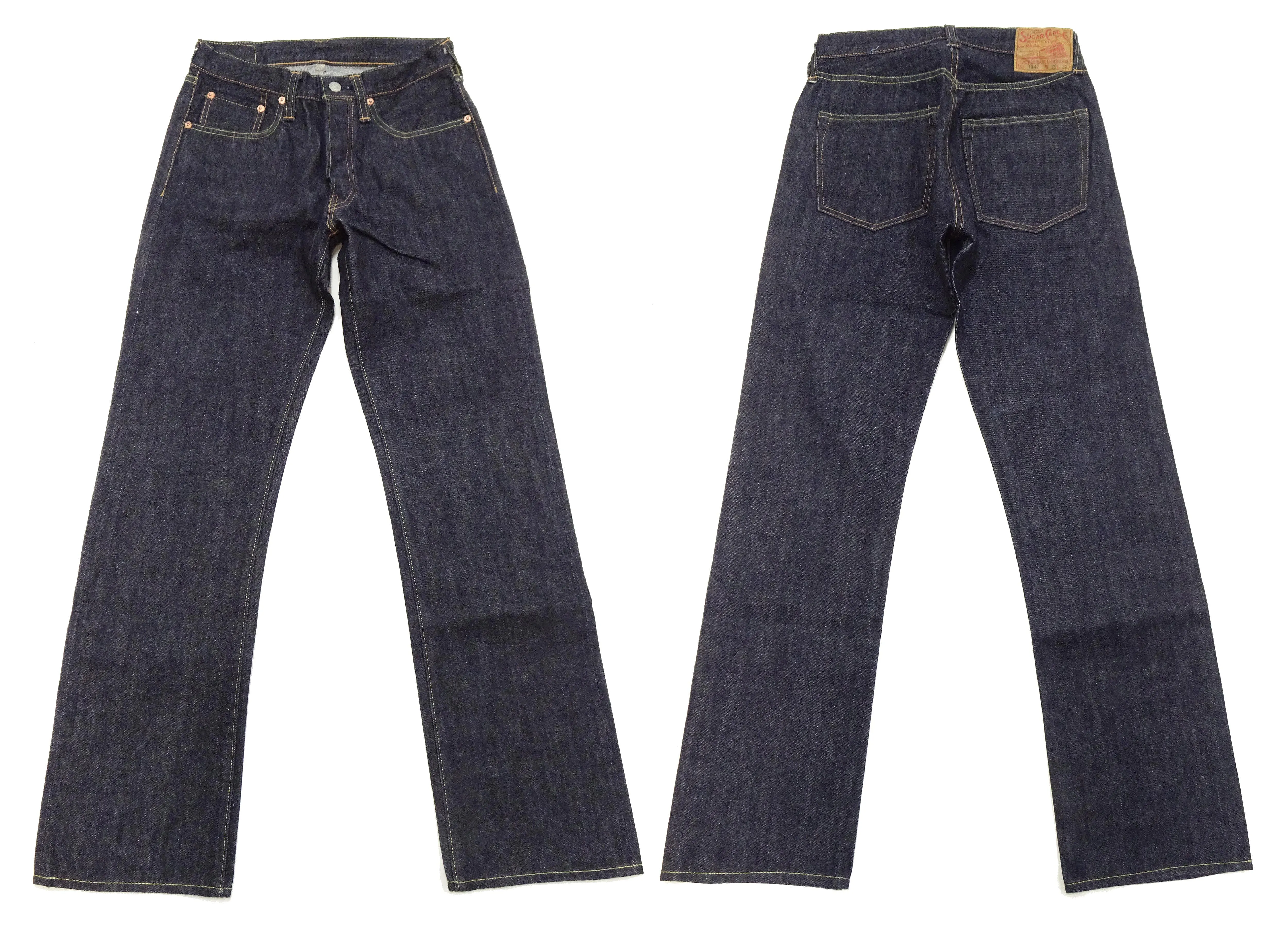 Sugar Cane Jeans SC41947 Men's Classic Straight Fit One-Washed 14.25 oz. Deep Indigo Denim Pants 1947 Model