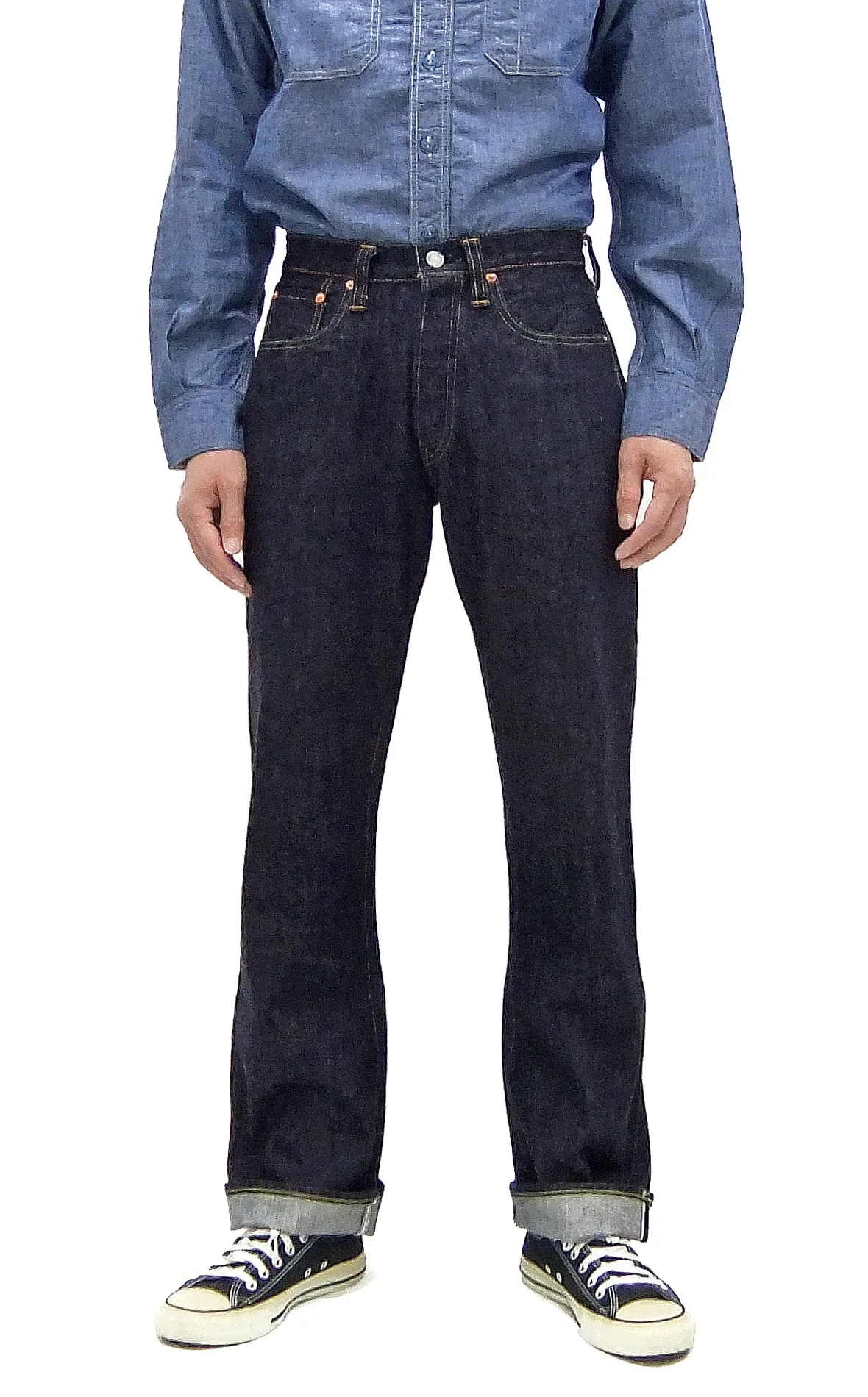 Sugar Cane Jeans SC41947 Men's Classic Straight Fit One-Washed 14.25 oz. Deep Indigo Denim Pants 1947 Model