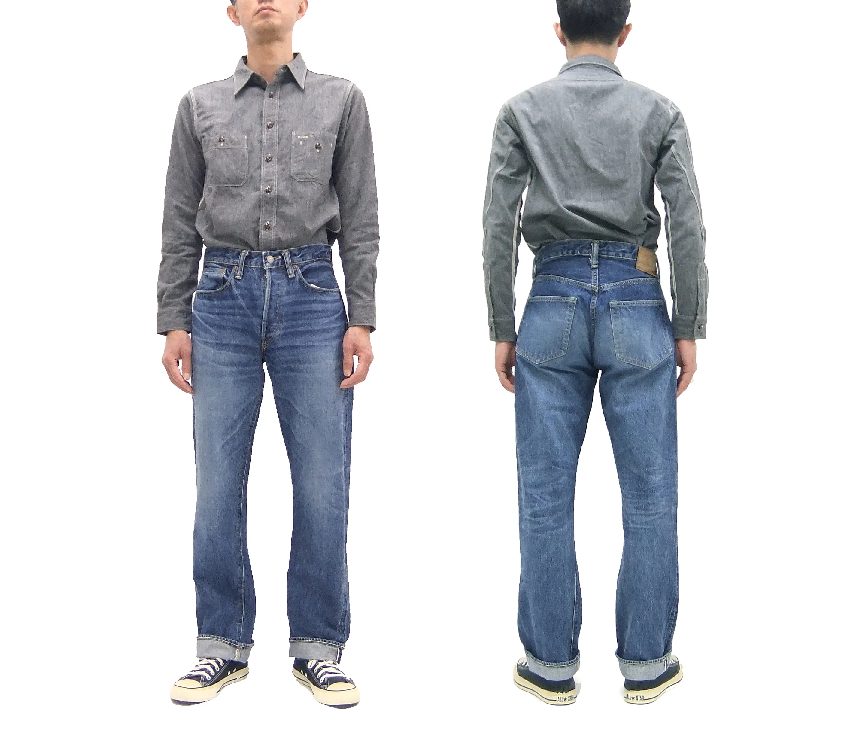 Sugar Cane Jeans SC41947SW Men's Regular Straight Fit Pre-Aged Jeans 14.25 oz. Indigo Faded Denim Pants 1947 Model (Length 32)