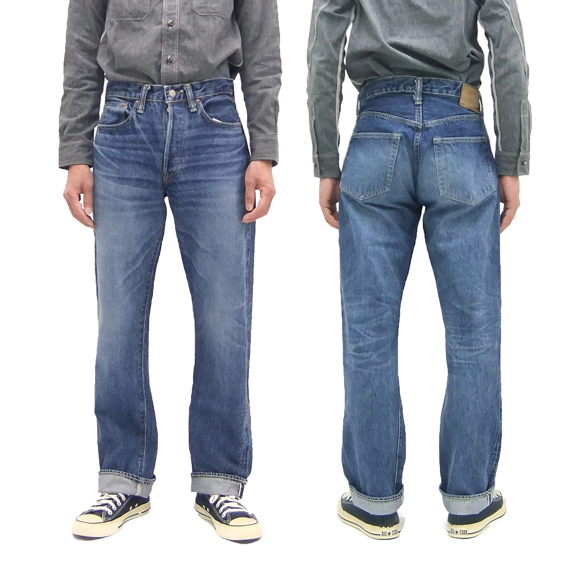 Sugar Cane Jeans SC41947SW Men's Regular Straight Fit Pre-Aged Jeans 14.25 oz. Indigo Faded Denim Pants 1947 Model (Length 32)