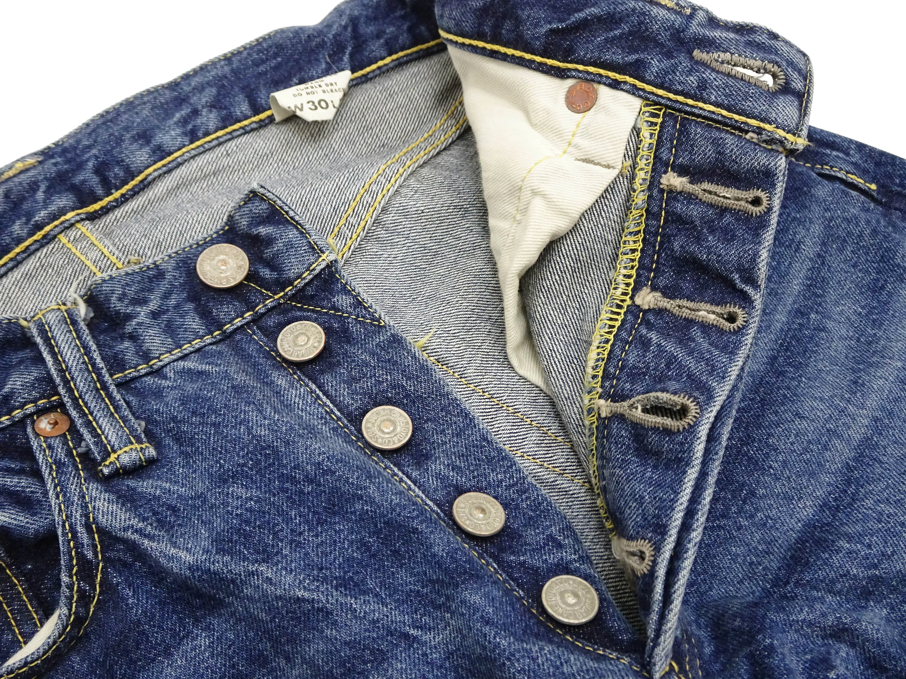 Sugar Cane Jeans SC41947SW Men's Regular Straight Fit Pre-Aged Jeans 14.25 oz. Indigo Faded Denim Pants 1947 Model (Length 32)