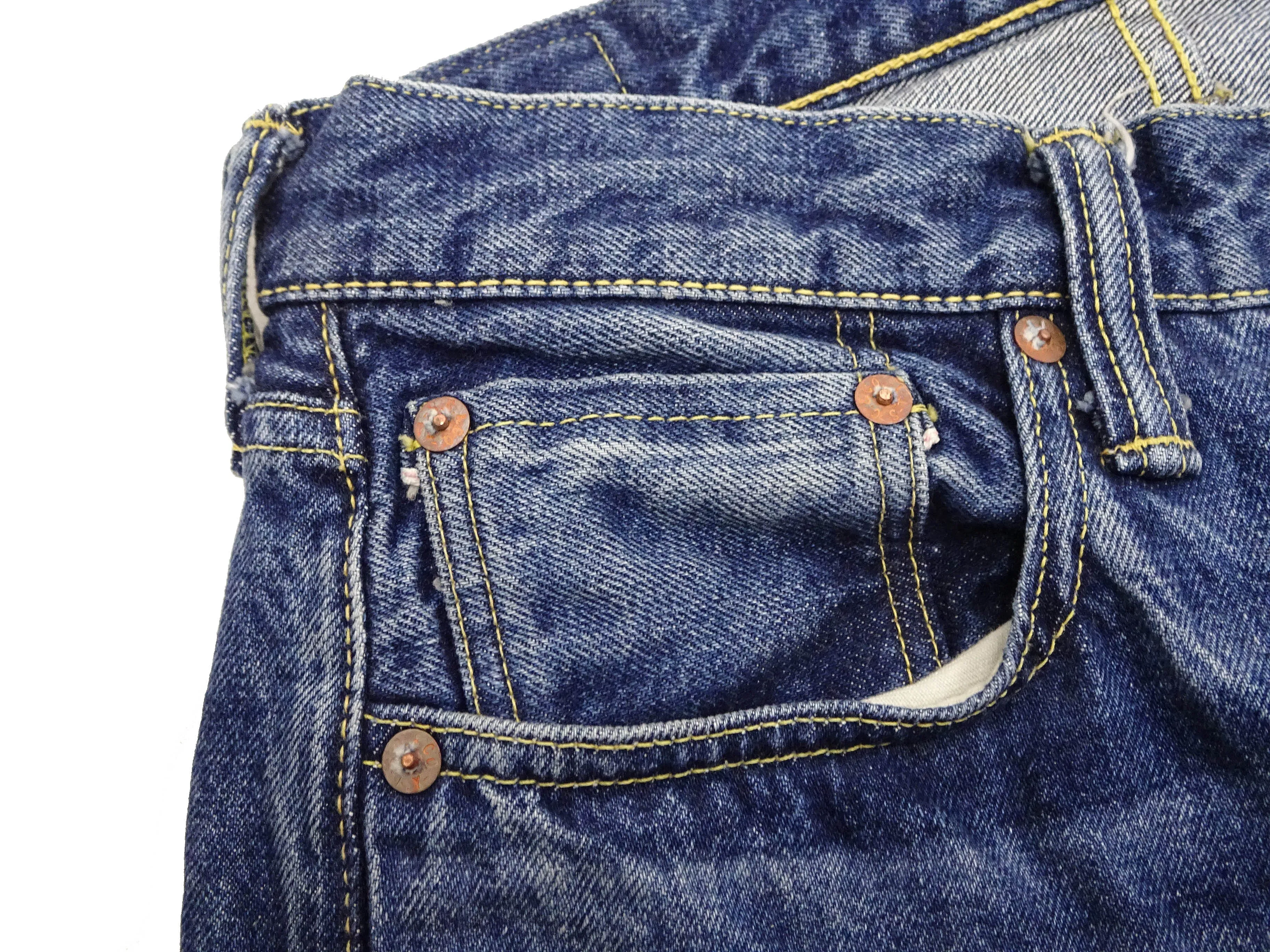 Sugar Cane Jeans SC41947SW Men's Regular Straight Fit Pre-Aged Jeans 14.25 oz. Indigo Faded Denim Pants 1947 Model (Length 32)