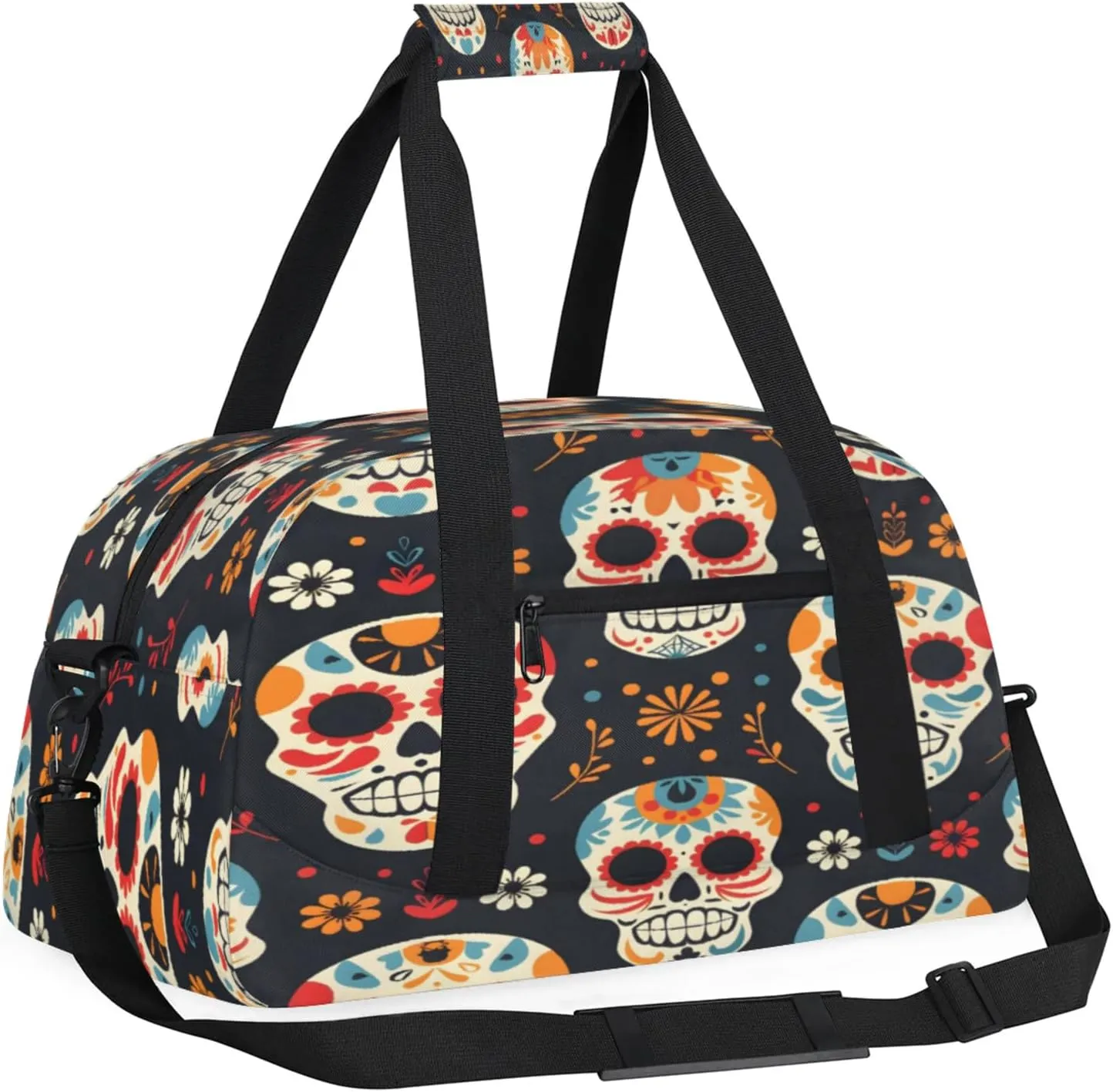 Sugar Skull Floral Small Gym Bag 18 inch Carry On Duffel Bag for Weekender Travel Sports Workout Yoga Gymnastics Dance Ballet