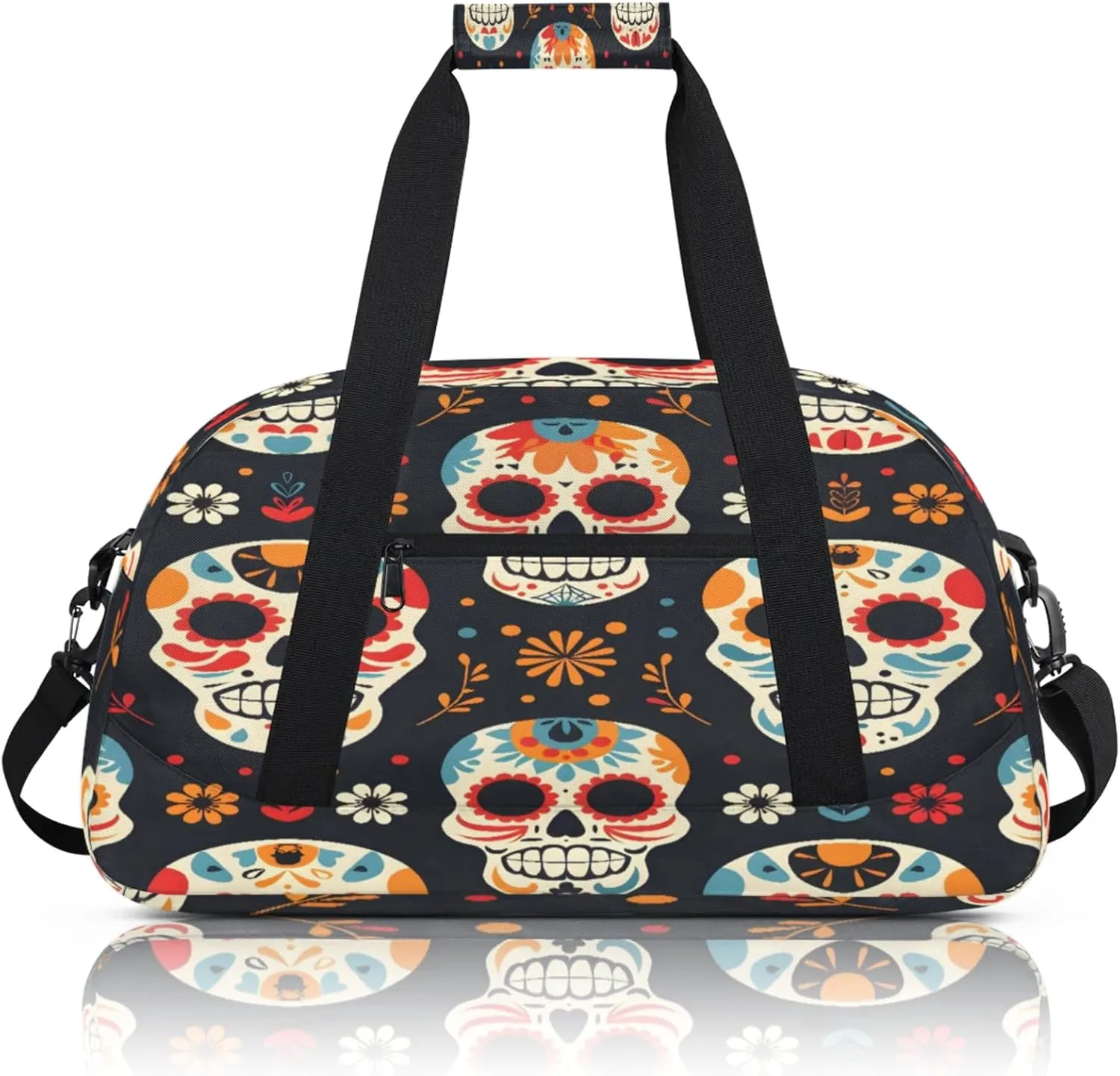 Sugar Skull Floral Small Gym Bag 18 inch Carry On Duffel Bag for Weekender Travel Sports Workout Yoga Gymnastics Dance Ballet