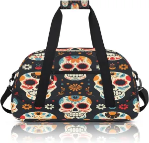 Sugar Skull Floral Small Gym Bag 18 inch Carry On Duffel Bag for Weekender Travel Sports Workout Yoga Gymnastics Dance Ballet