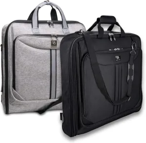 Suit Carry On Garment Bag Bundle with Gray and Black Bag for Travel & Business Trips with Shoulder Strap