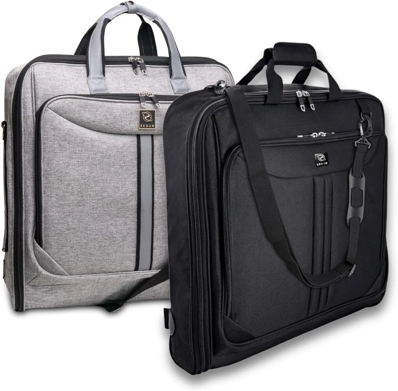 Suit Carry On Garment Bag Bundle with Gray and Black Bag for Travel & Business Trips with Shoulder Strap