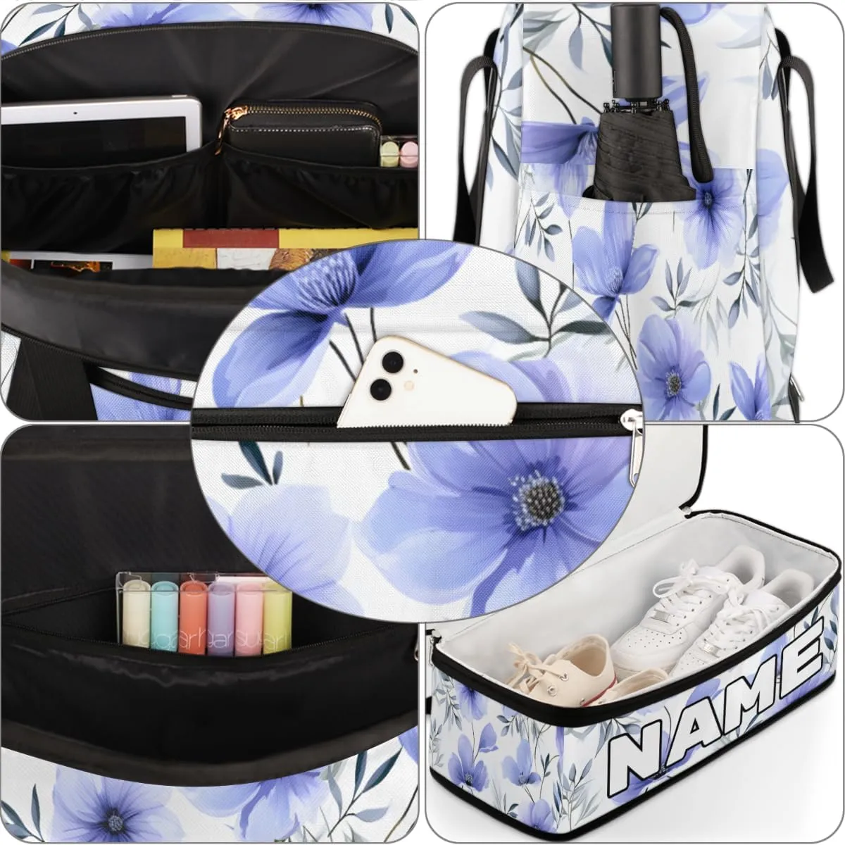 Summer Flower Custom Foldable Duffle Bag with Shoes Compartment Personalized Large Capacity Waterproof Travel Weekender Bag Overnight Bag for Sports Gym