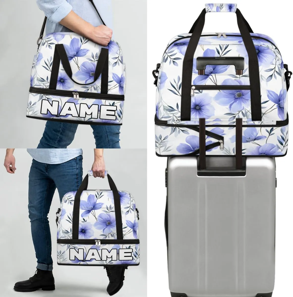Summer Flower Custom Foldable Duffle Bag with Shoes Compartment Personalized Large Capacity Waterproof Travel Weekender Bag Overnight Bag for Sports Gym