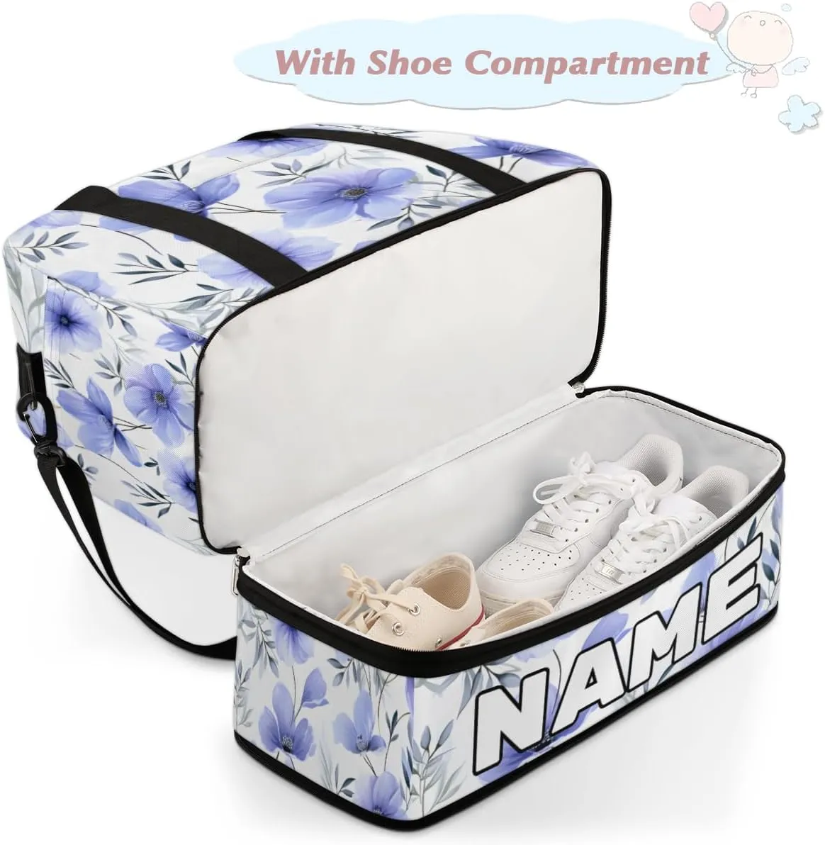 Summer Flower Custom Foldable Duffle Bag with Shoes Compartment Personalized Large Capacity Waterproof Travel Weekender Bag Overnight Bag for Sports Gym