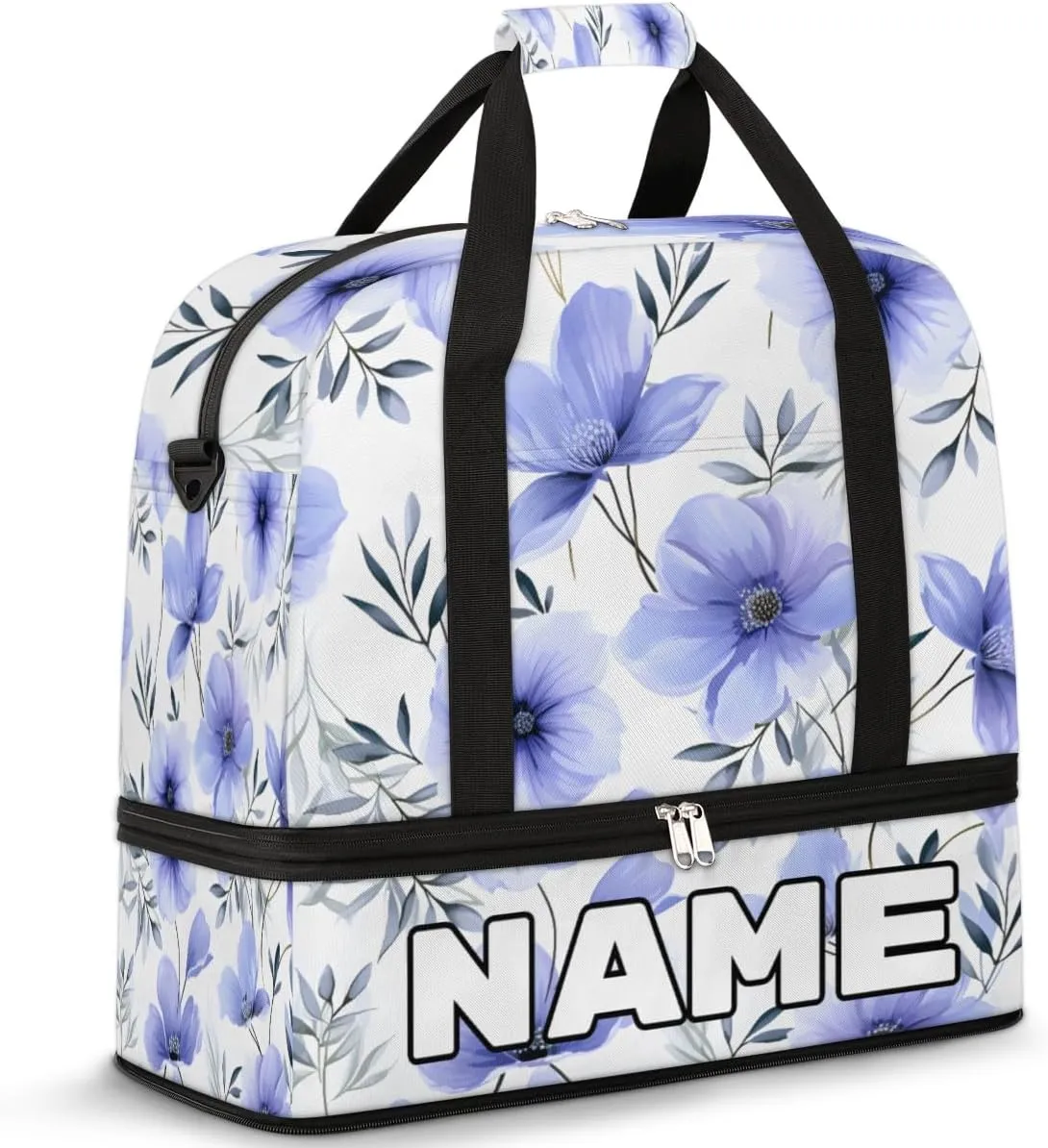 Summer Flower Custom Foldable Duffle Bag with Shoes Compartment Personalized Large Capacity Waterproof Travel Weekender Bag Overnight Bag for Sports Gym