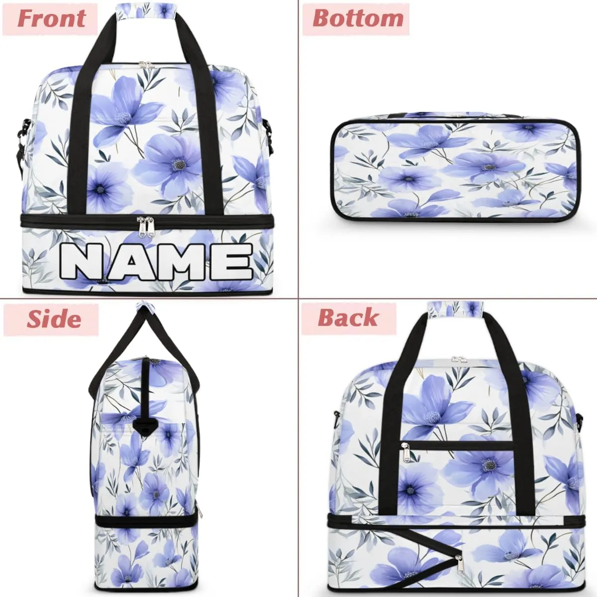Summer Flower Custom Foldable Duffle Bag with Shoes Compartment Personalized Large Capacity Waterproof Travel Weekender Bag Overnight Bag for Sports Gym