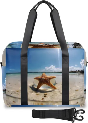 Summer Wide Angle Beach Starfish Womens Travel Bags, Weekender Carry on for Women, Sports Gym Bag, Workout Duffel bag, Overnight Shoulder Bag