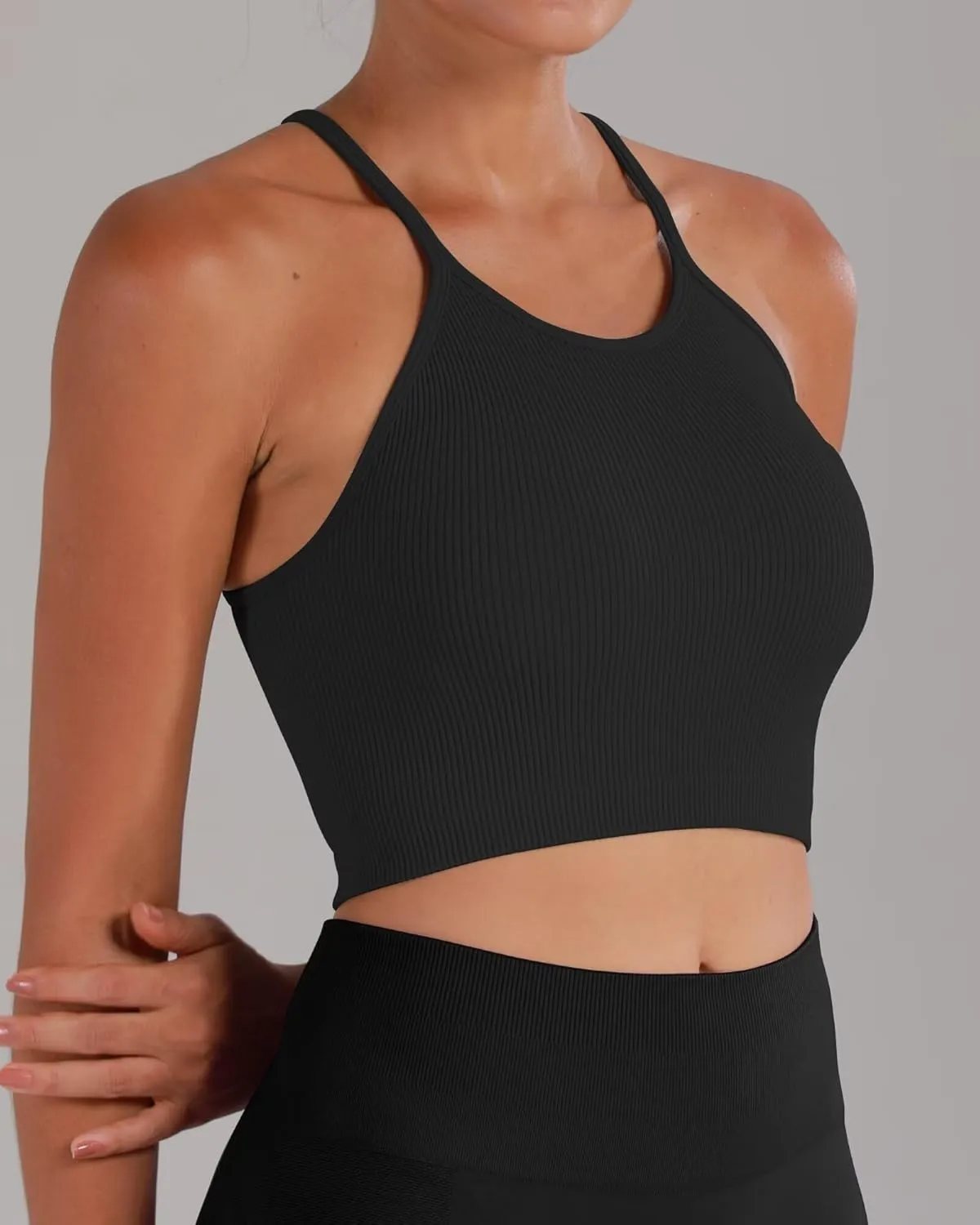 Sunzel Free to Be Tank, Crop Ribbed Tank Tops Seamless Racerback Camisoles No pad Camis Cropped Workout Gym Yoga