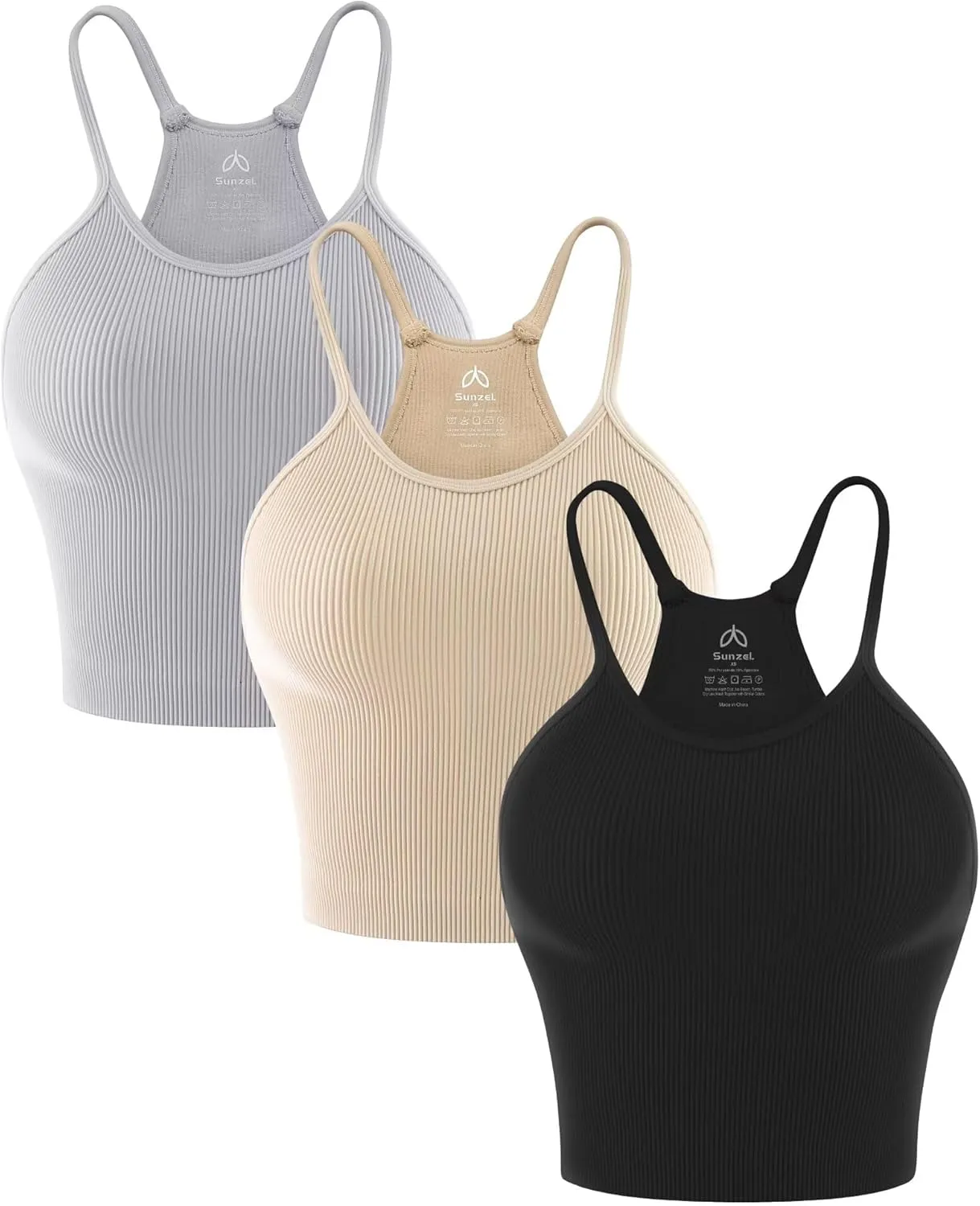 Sunzel Free to Be Tank, Crop Ribbed Tank Tops Seamless Racerback Camisoles No pad Camis Cropped Workout Gym Yoga