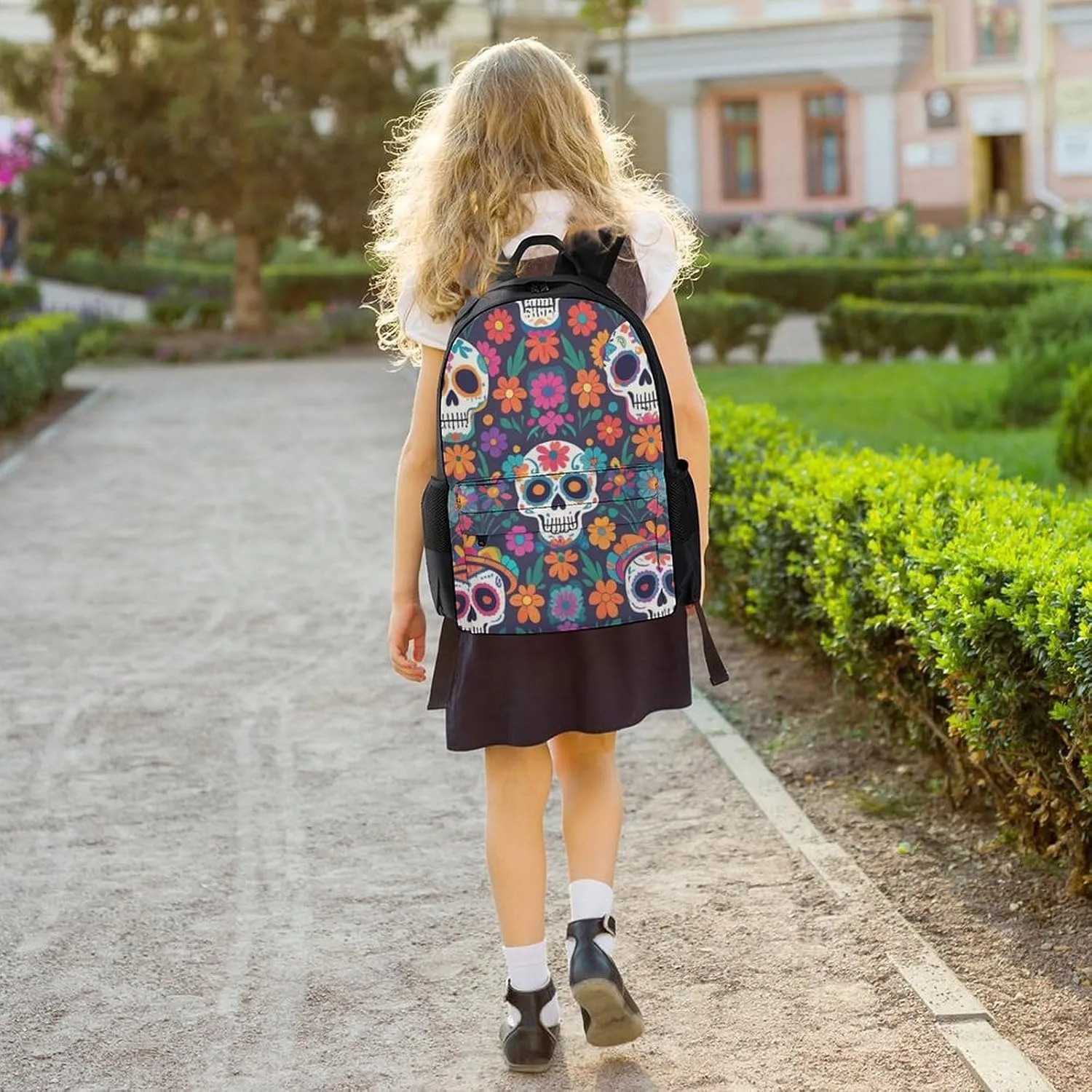 Supdreamc Adults Lightweight Day of The Dead Mexican Skull Floral Art Rucksacks Large Capacity Bookbag With Adjustable Shoulder Straps for Trekking Outdoors Bicycle