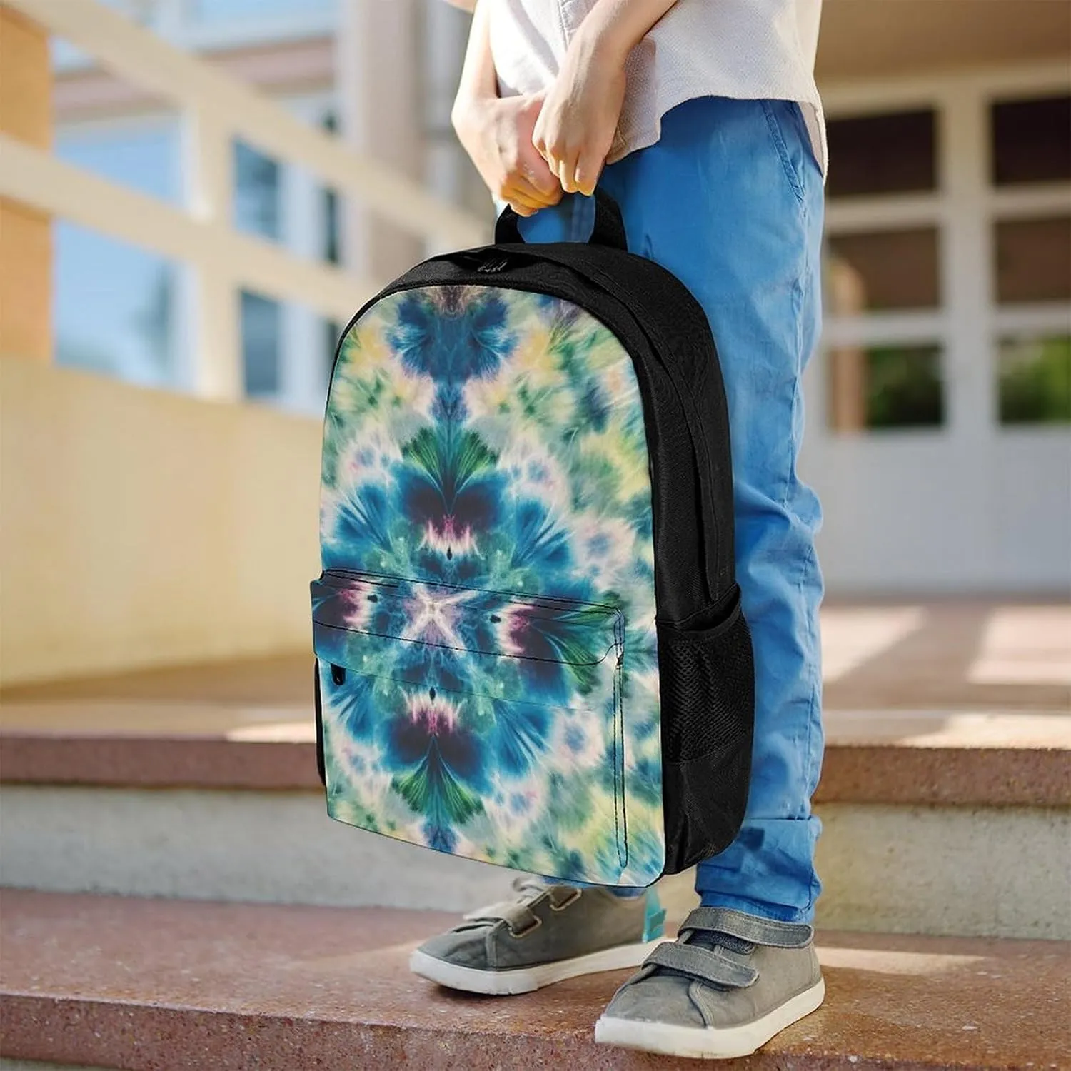 Supdreamc Colorful Tie Dye Art Backpack Polyester Anti-Theft Multipurpose Bookbag Large Capacity Laptop Book Bag Rucksack With Side Pockets