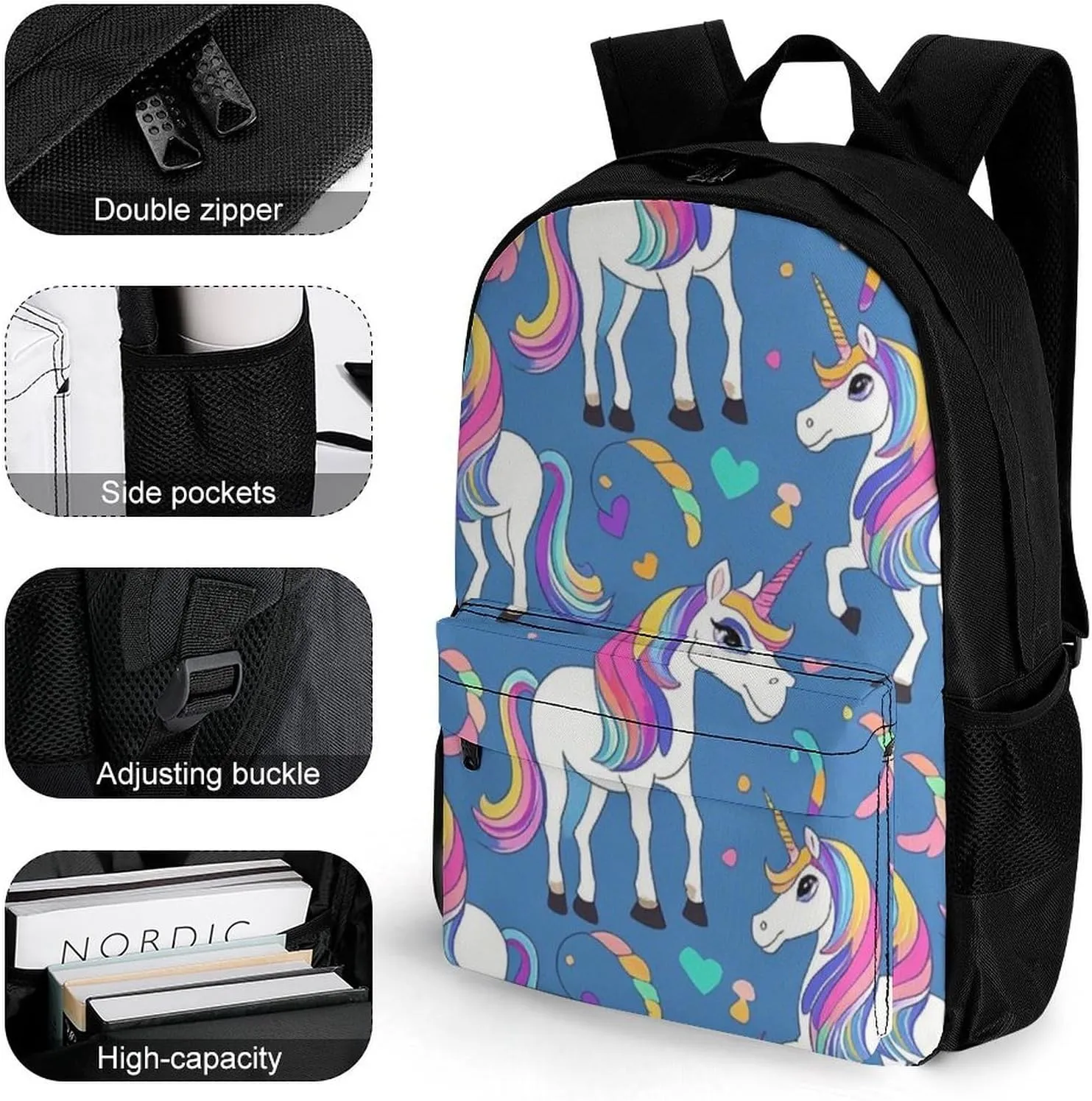 Supdreamc Lightweight Backpack for Gym Travel Bicycle - Big Capacity Multipurpose Anti-Theft Carry On Bag, Magic Unicorn Art Travel Hiking Bag & Day Pack