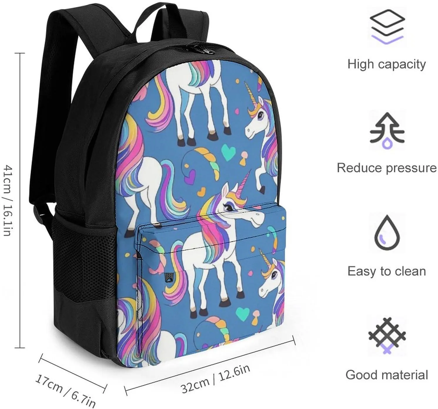 Supdreamc Lightweight Backpack for Gym Travel Bicycle - Big Capacity Multipurpose Anti-Theft Carry On Bag, Magic Unicorn Art Travel Hiking Bag & Day Pack