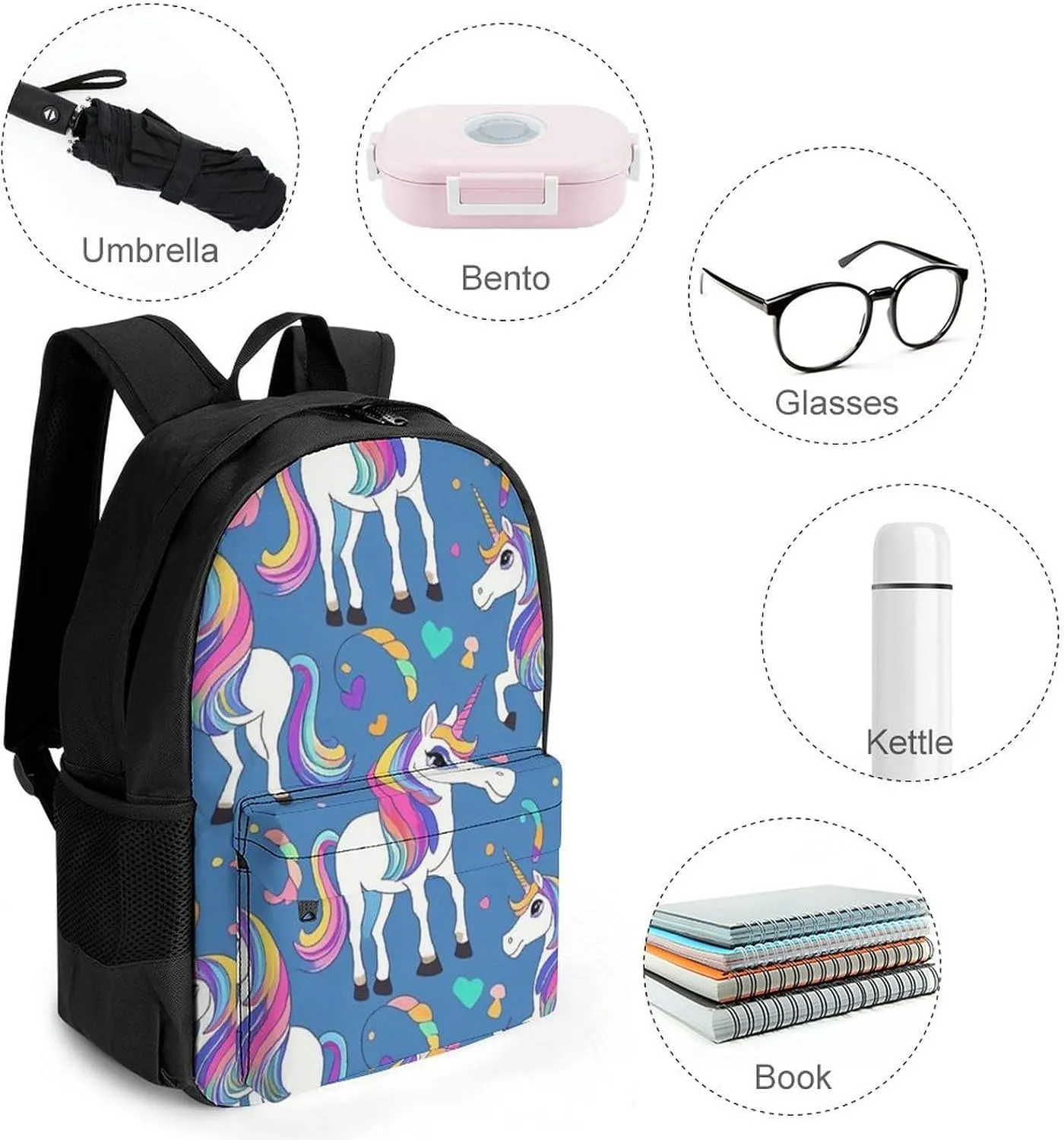 Supdreamc Lightweight Backpack for Gym Travel Bicycle - Big Capacity Multipurpose Anti-Theft Carry On Bag, Magic Unicorn Art Travel Hiking Bag & Day Pack
