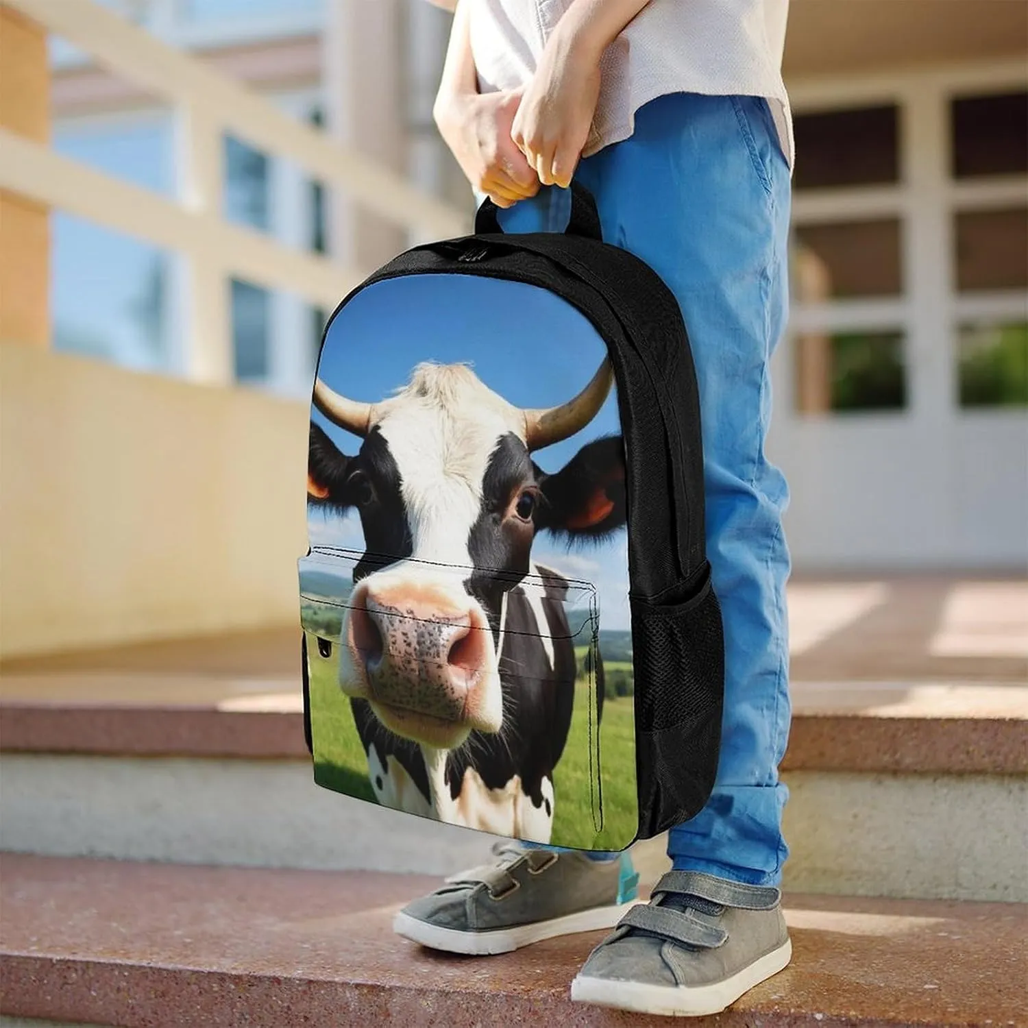 Supdreamc Lightweight Daypack Bookbag for Trekking Business Walking Cycling - Big Capacity Anti-Theft Multipurpose Carry On Bag, Cute Milk Cow Business Computer Bag