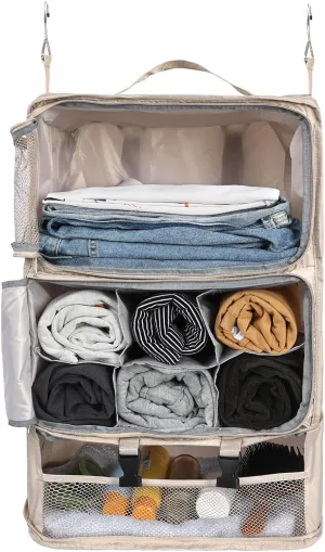 Surblue Hanging Shelves Travel Compression Packing Cube for Carry-on Luggage Suitcase Collapsible Transformable Garment Closet Organizers Large Capacity, Beige, XXL