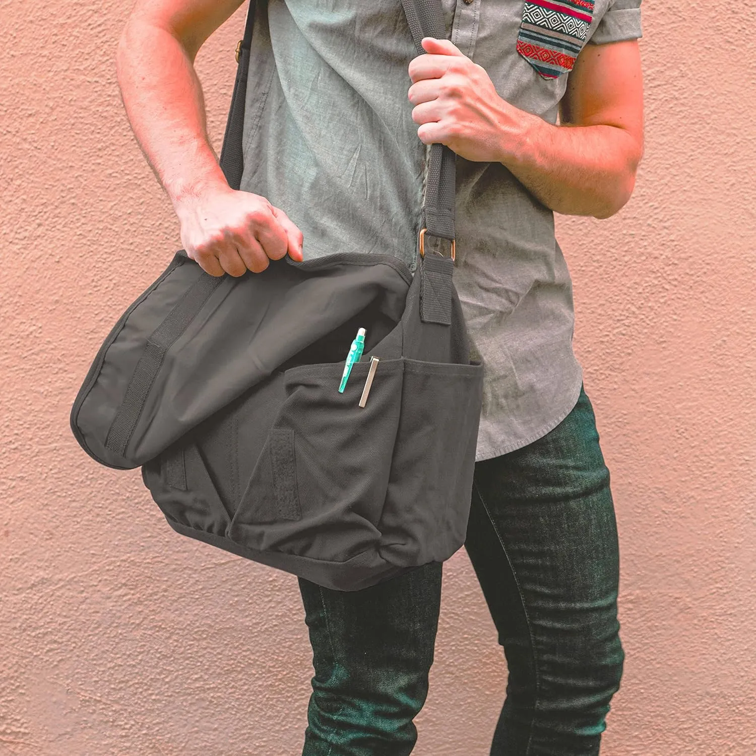 Sweetbriar Classic Vintage Messenger Bag - Original Heavyweight Cotton Canvas Shoulder Bag with Upgraded Features