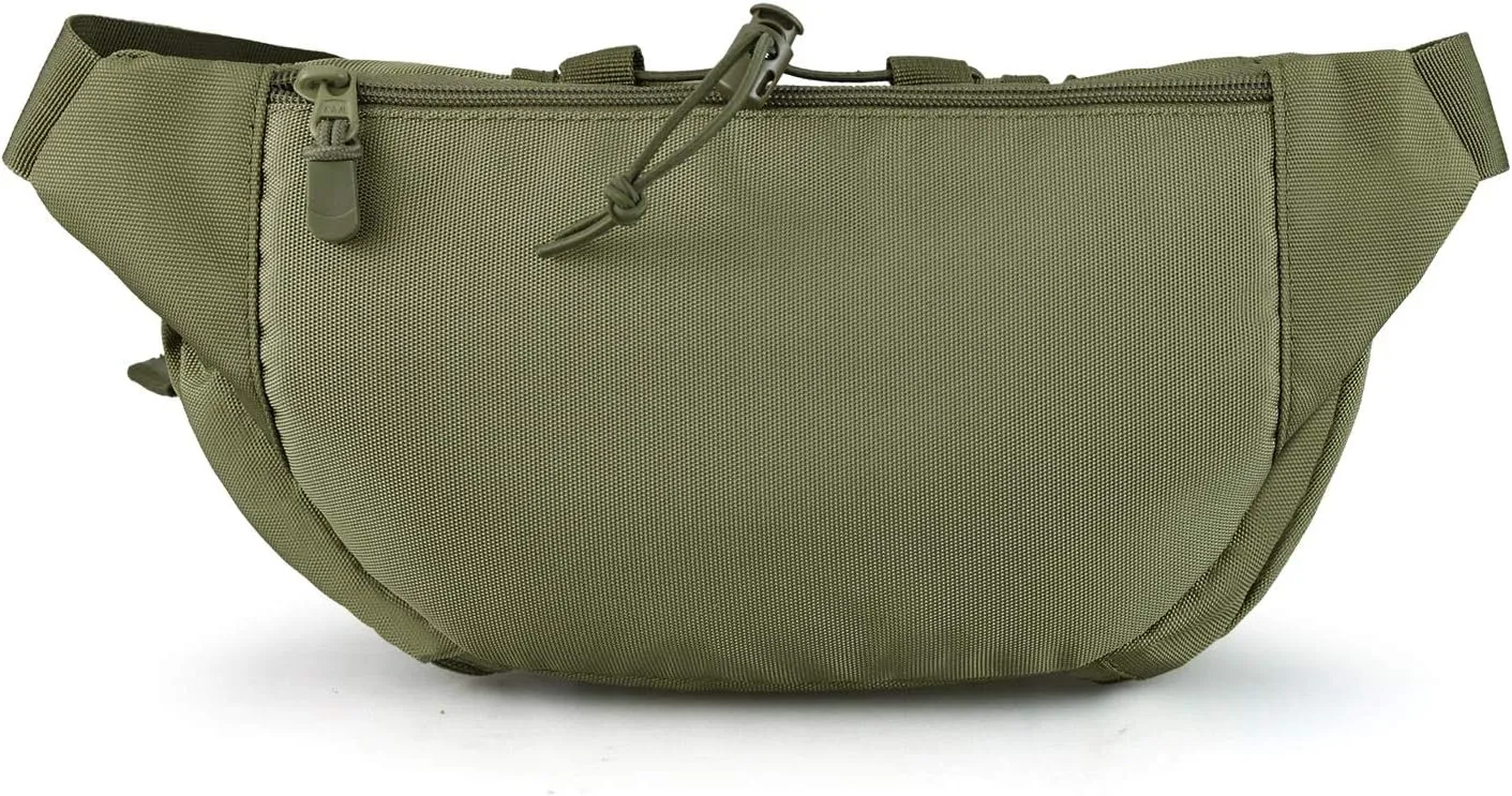 Tactical Fanny Pack Military Waist Bag Pack with USA Flag Patch Utility Hip Pack with Adjustable Strap for Outdoors Fishing Cycling Camping Hiking Dog Walking (Army green)