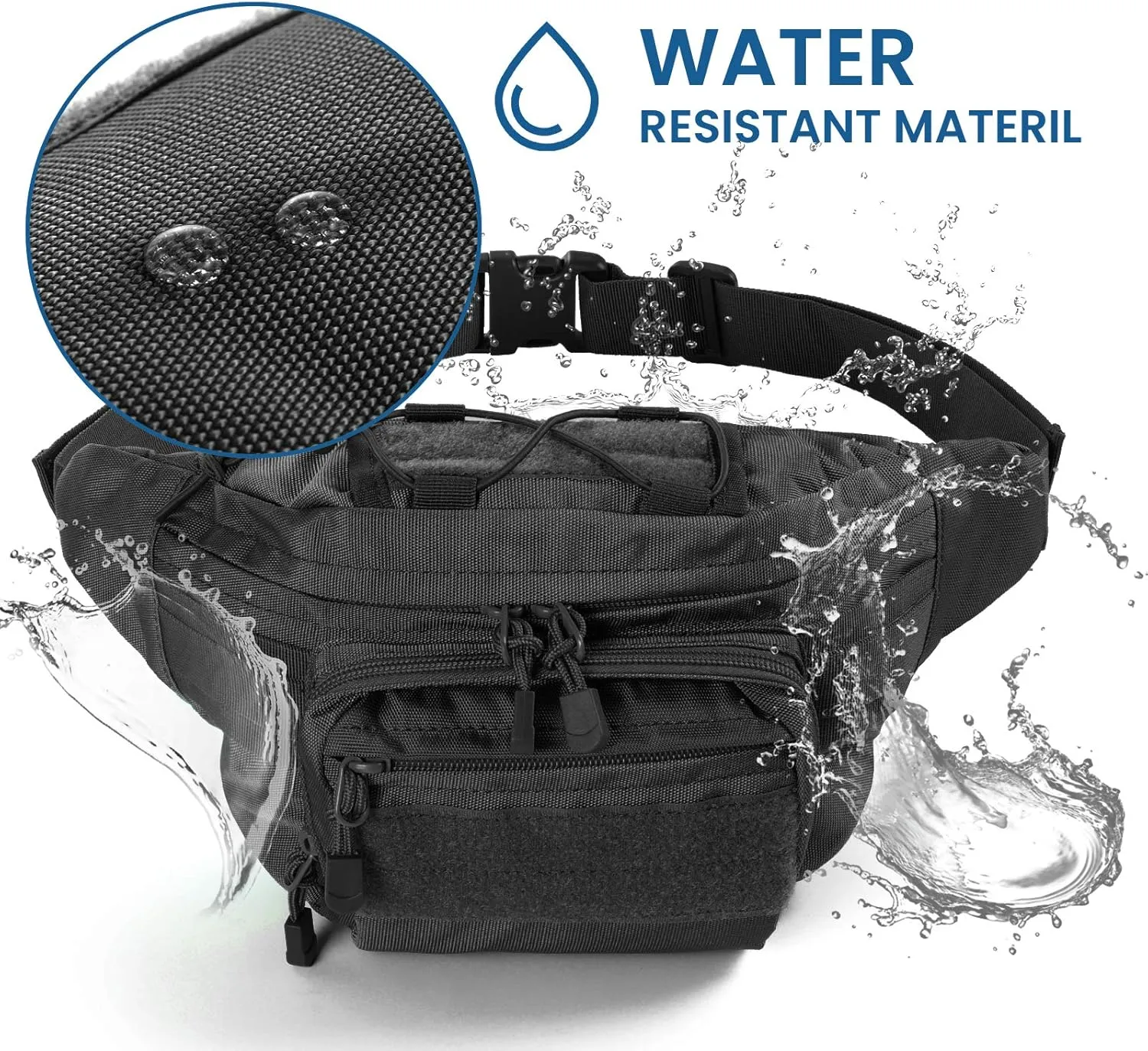 Tactical Fanny Pack Military Waist Bag Pack with USA Flag Patch Utility Hip Pack with Adjustable Strap for Outdoors Fishing Cycling Camping Hiking Dog Walking (Black 2)