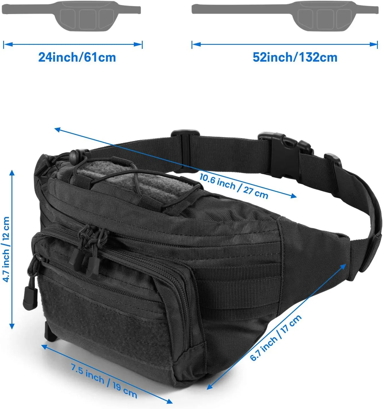 Tactical Fanny Pack Military Waist Bag Pack with USA Flag Patch Utility Hip Pack with Adjustable Strap for Outdoors Fishing Cycling Camping Hiking Dog Walking (Black 2)