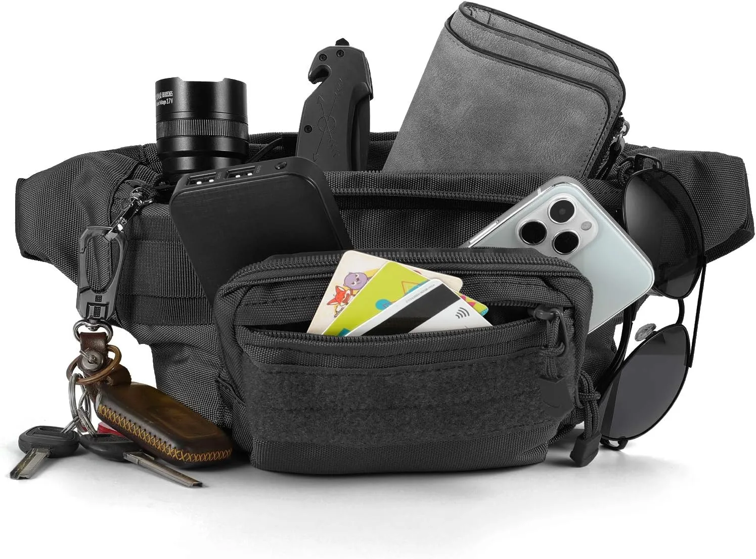 Tactical Fanny Pack Military Waist Bag Pack with USA Flag Patch Utility Hip Pack with Adjustable Strap for Outdoors Fishing Cycling Camping Hiking Dog Walking (Black 2)