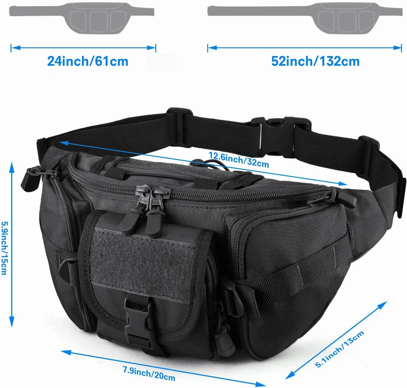 Tactical Fanny Pack Military Waist Bag Pack with USA Flag Patch Utility Hip Pack with Adjustable Strap for Outdoors Fishing Cycling Camping Hiking Dog Walking (Black)
