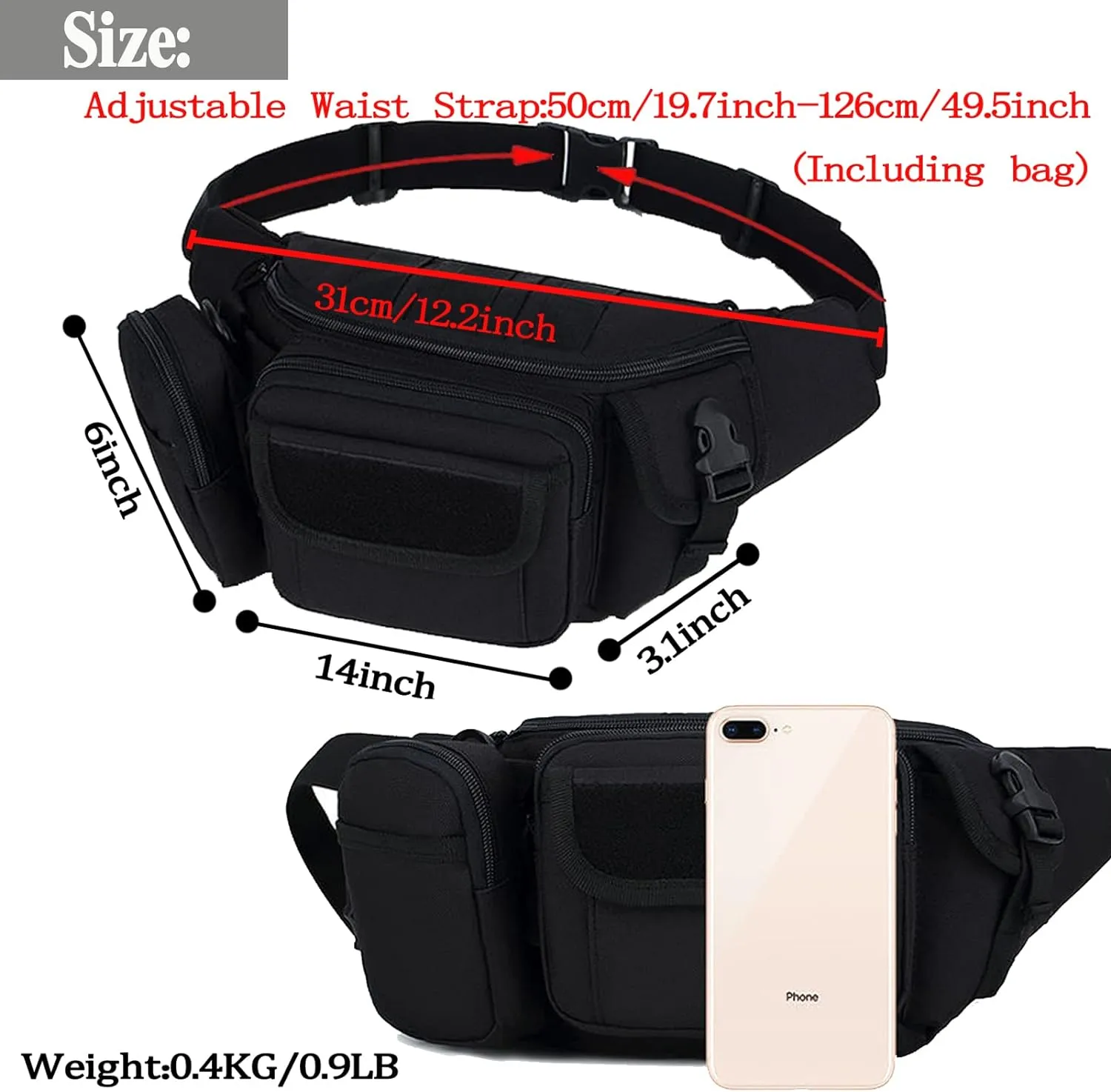 Tactical Fanny Packs, Military Waist Bag Utility Hip Belt Bags for Hiking Climbing Fishing Cycling Hunting with U.S Patch (Green)