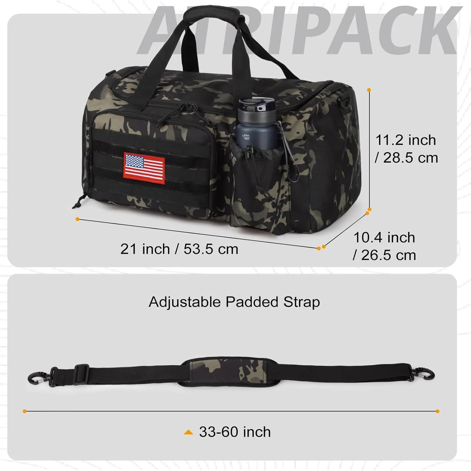 Tactical Gym Bag For Men, 40L Large Capacity Duffle Bags With Shoes Compartment, Sports Bag With Wet Compartment, Multi-Functional Weekend Bags Suitable For Travel, Camping,Hiking