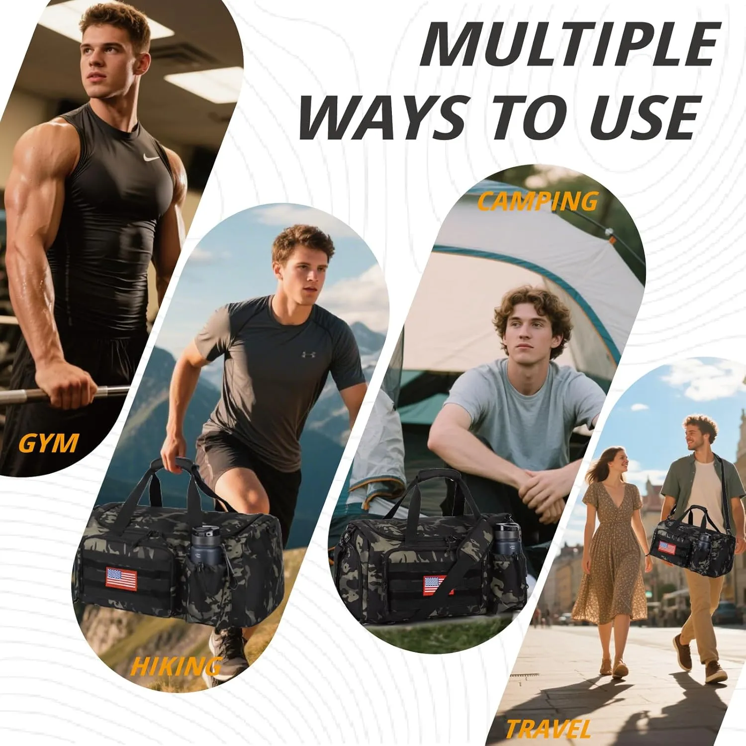 Tactical Gym Bag For Men, 40L Large Capacity Duffle Bags With Shoes Compartment, Sports Bag With Wet Compartment, Multi-Functional Weekend Bags Suitable For Travel, Camping,Hiking