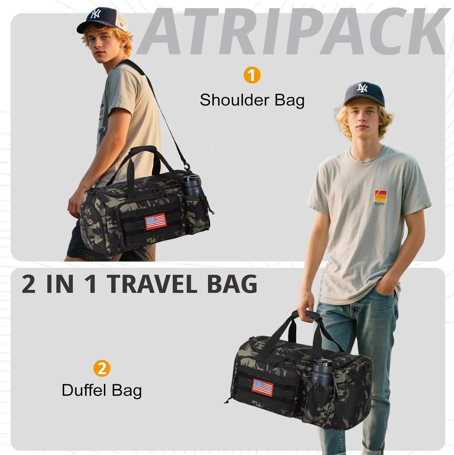 Tactical Gym Bag For Men, 40L Large Capacity Duffle Bags With Shoes Compartment, Sports Bag With Wet Compartment, Multi-Functional Weekend Bags Suitable For Travel, Camping,Hiking